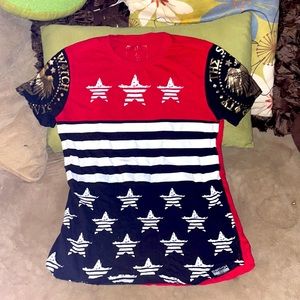 Boys Switch designer T-shirt size 14/16 red white w/blck & gold sleeve